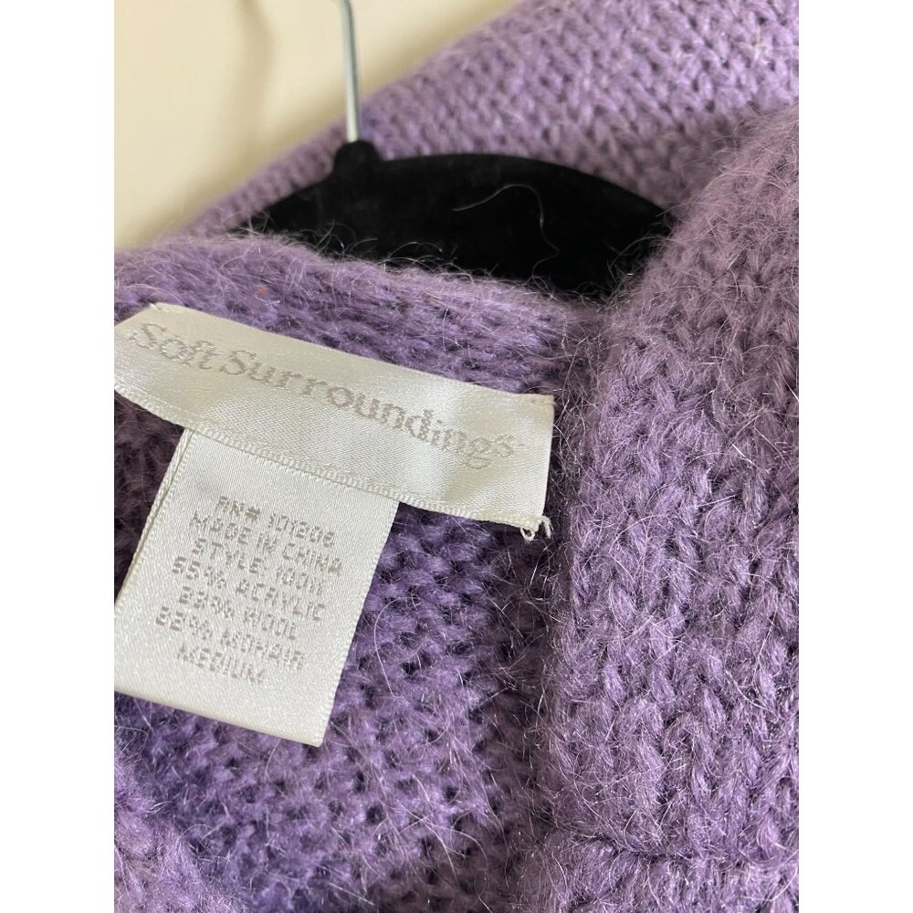 Soft Surroundings Purple Hooded Knit Cardigan Sweater Size Medium Wool Angora - Picture 13 of 13